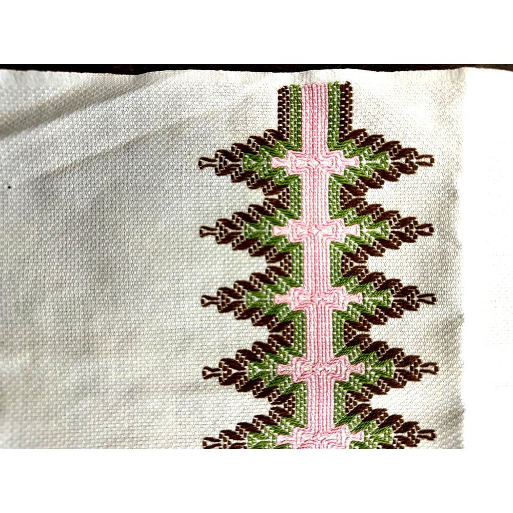 Vintage Embroidered Tea Towel, Very Pretty, 34" x 17.5",Pink,Brown,Green